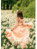 Apricot Pink Beaded Satin Tulle High Low Flower Girl Dress